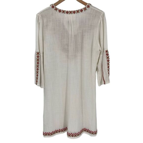 Paparazzi Gianna Linen Blend Embroidered Knee Length Dress Ivory Boho Medium - Picture 5 of 7
